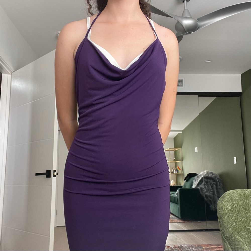 halter cowl neck dress